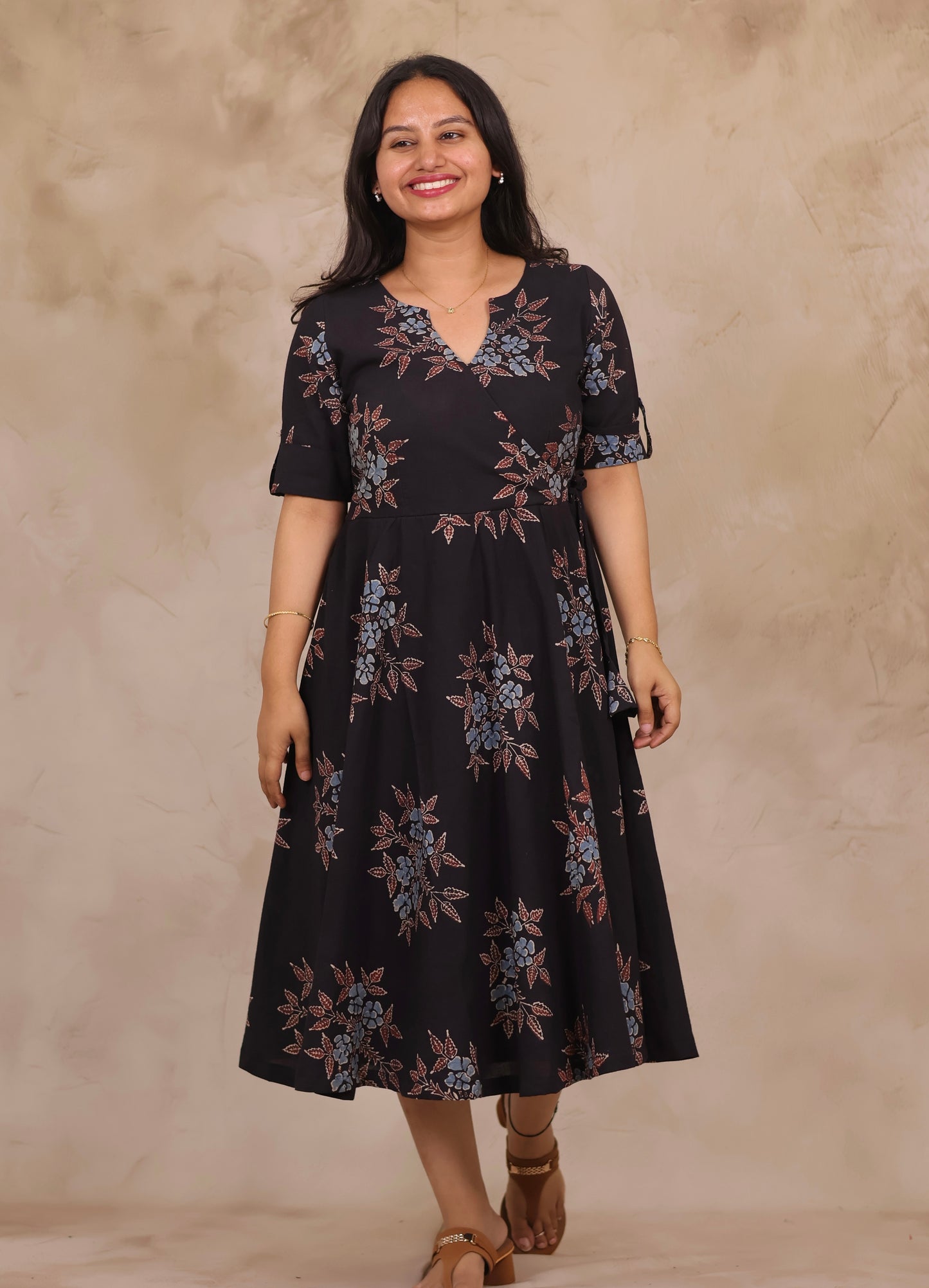 Black Pure Mul Cotton Ajrakh Mini Dress | Looms & Tassels