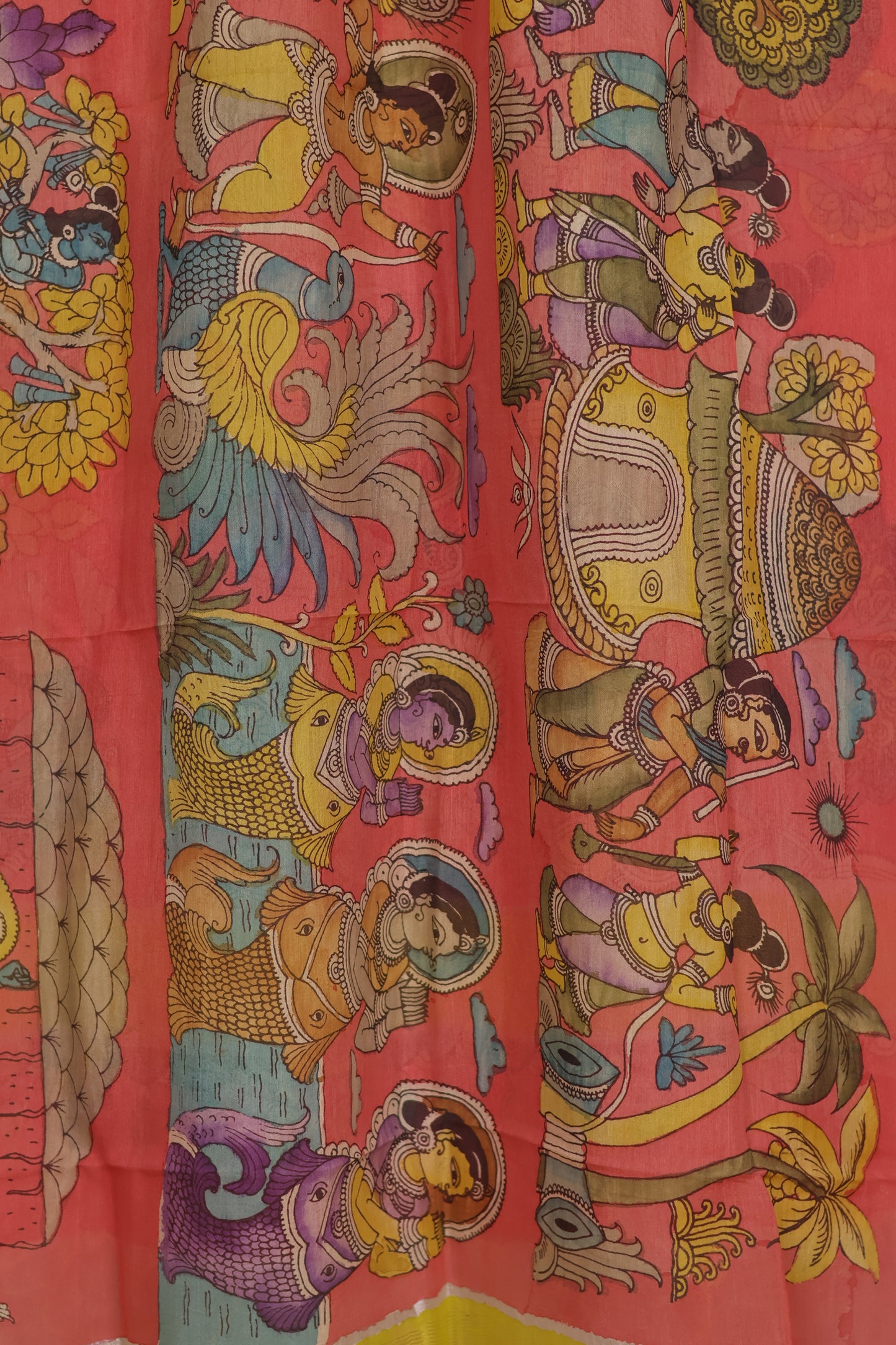 Peach Pen Kalamkari Mangalagiri silk Dupatta
