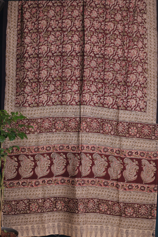 Hand block printed Kalamkari Silk Saree