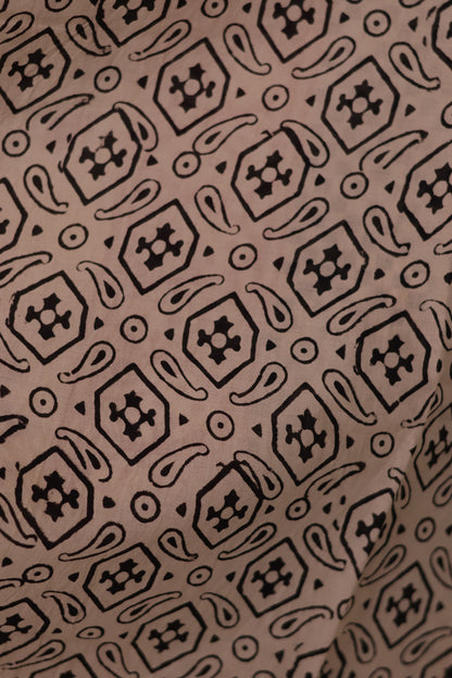 Cream Bagru Handblock printed MulMul cotton saree