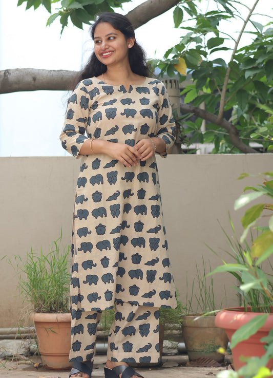 Grey Pure Cotton Handcrafted Co-Ord Set