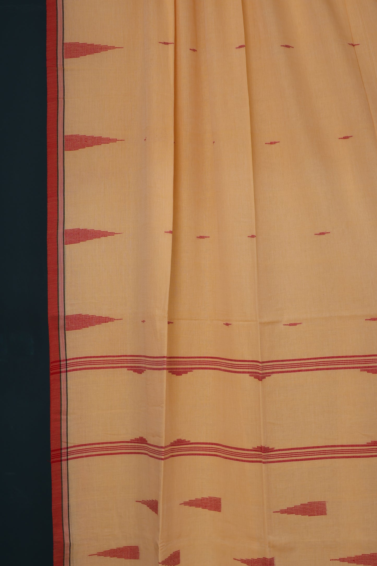 Cream & Red Pure Handwoven Malai Cotton Saree with Butta Weaving border
