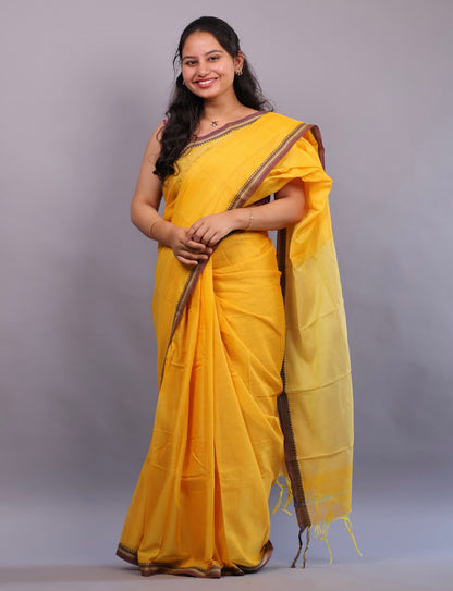 Yellow Narayanpet Cotton Saree | Looms & Tassels