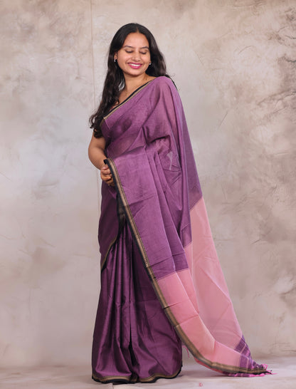 Lavender & Pink Narayanpet Cotton Saree | Looms & Tassels