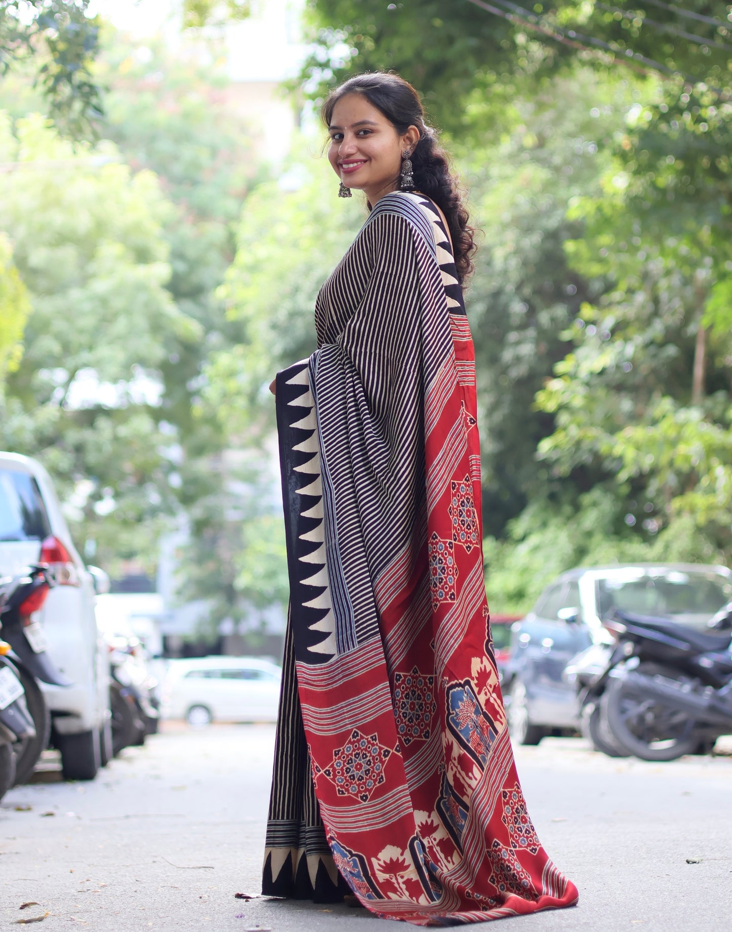 Ajrakh Modal Silk Saree