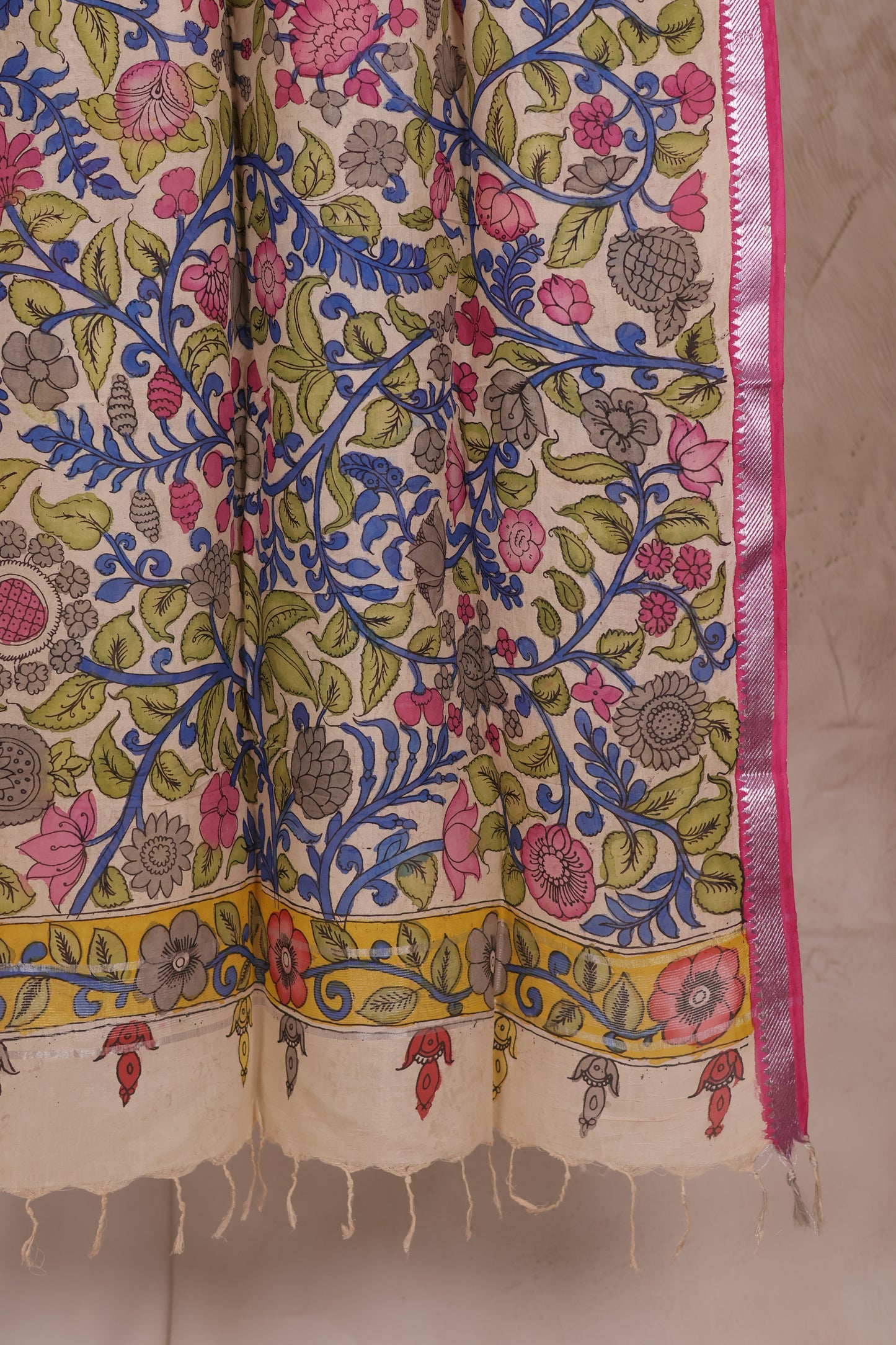 Pen Kalamkari Mangalagiri silk Duppata