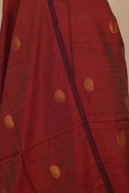 Rust Orange Handwoven Jamdhani weaving Tissue Linen 2 piece suit sets | Looms & Tassels