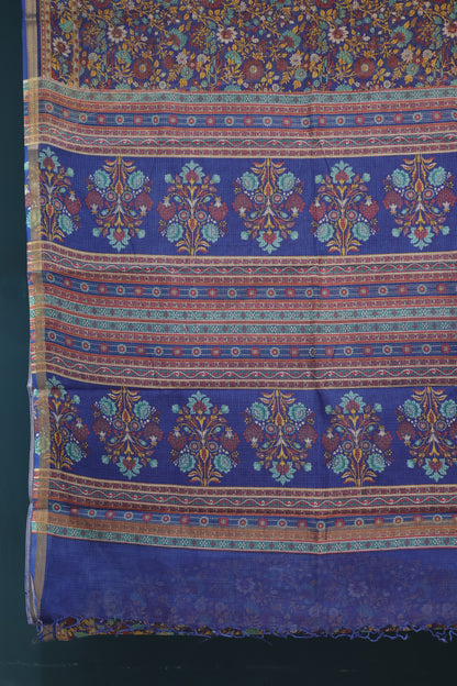 Blue Digital printed Kota Doria Saree