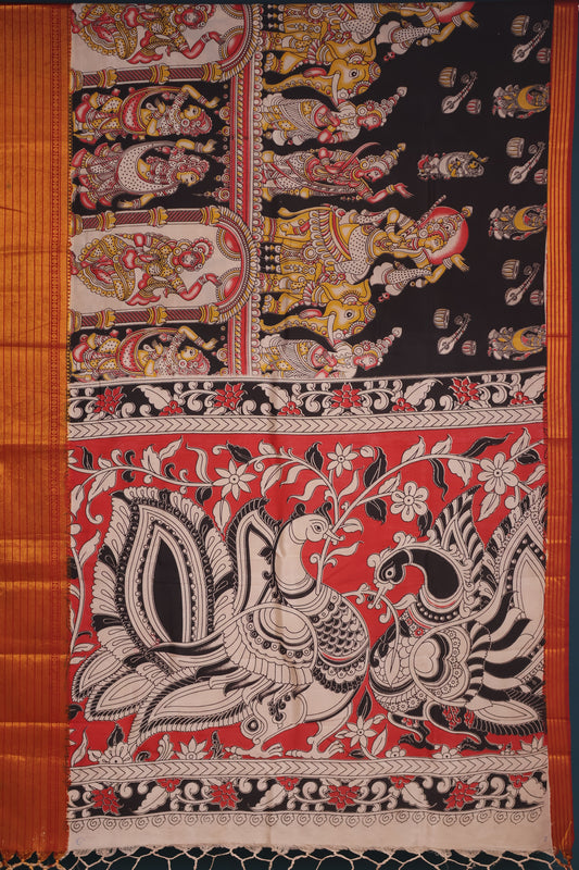 Black Kanchi Border Kalamkari Chennur Silk Saree