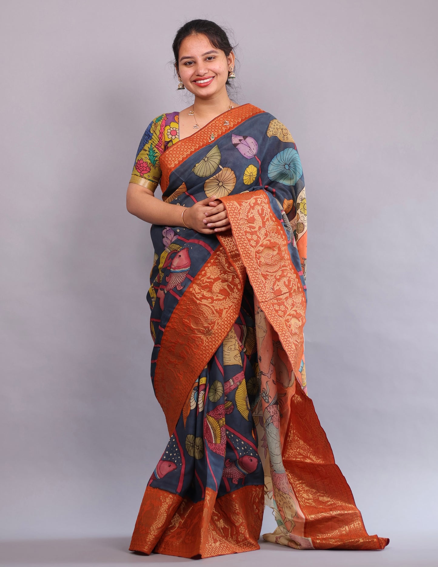 Hand Painted Pen Kalamkari Silk Saree