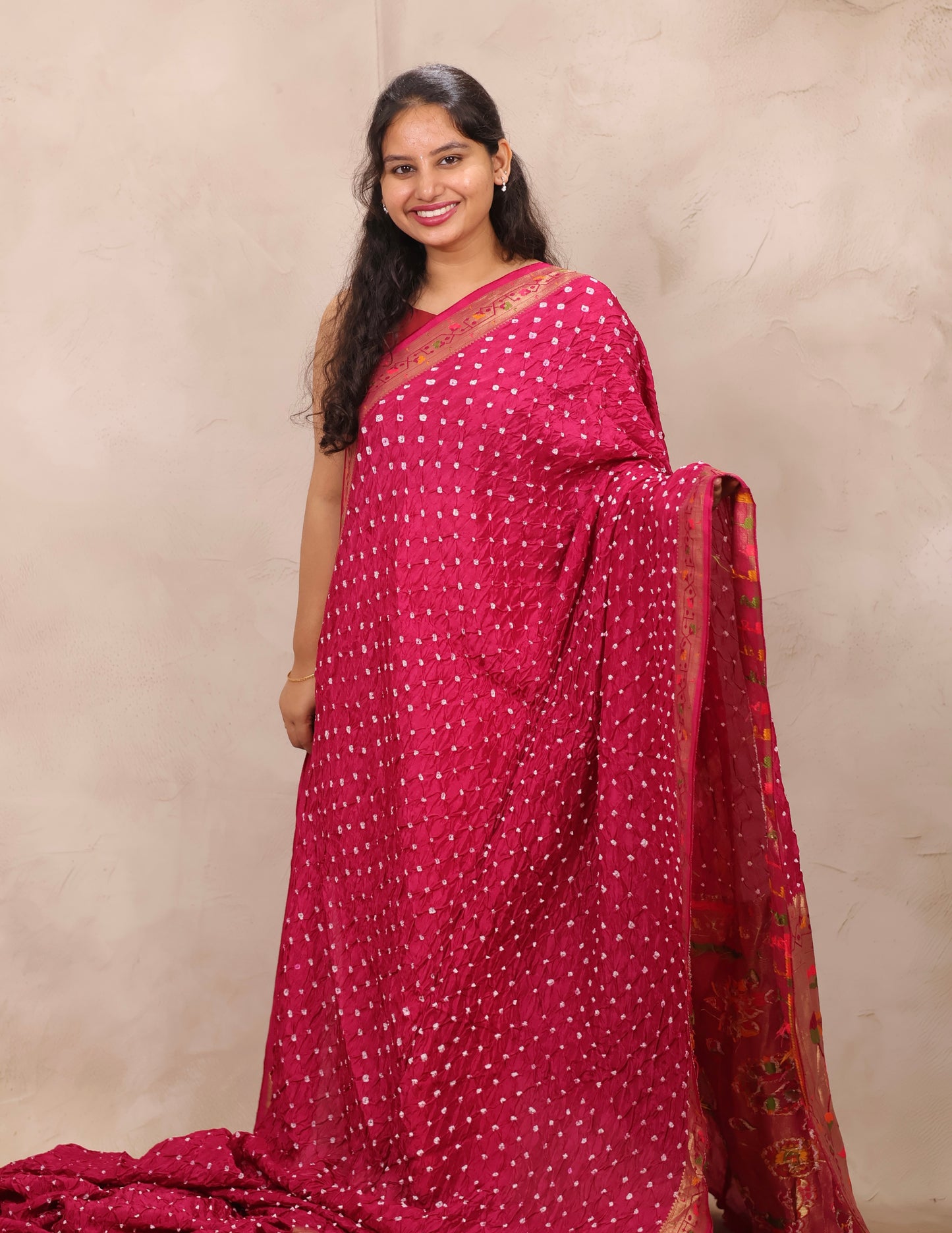 Pink Handcrafted Bandhani Paithani Dola Silk Saree | Looms & Tassels