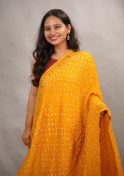 Yellow Handcrafted Bandhani Paithani Dola Silk Saree | Looms & Tassels