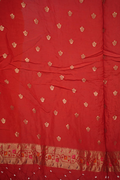 Red Handcrafted Bandhani Paithani Dola Silk Saree | Looms & Tassels