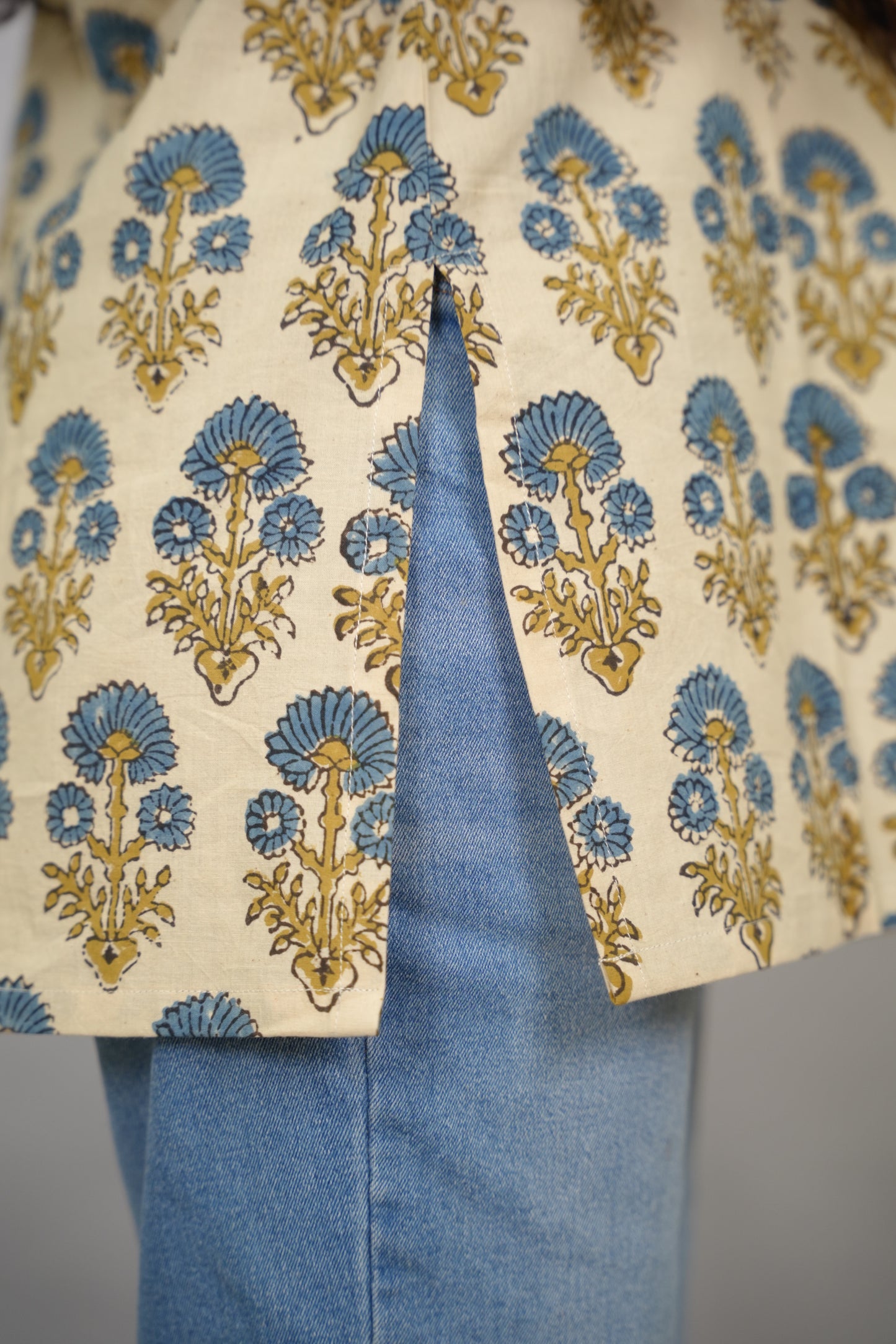 Cream Ajrakh Hand Block Printed Short Top