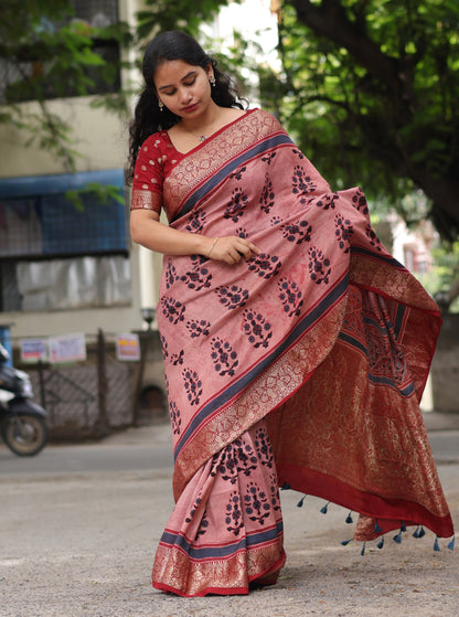 Contemporary Ajrakh Dola Silk Saree