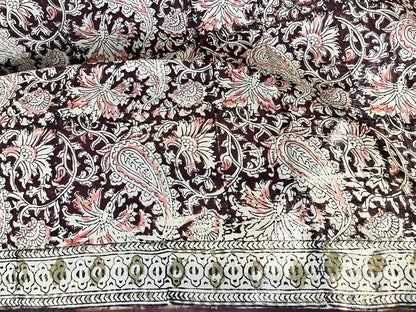 Hand block printed Kalamkari Silk Saree