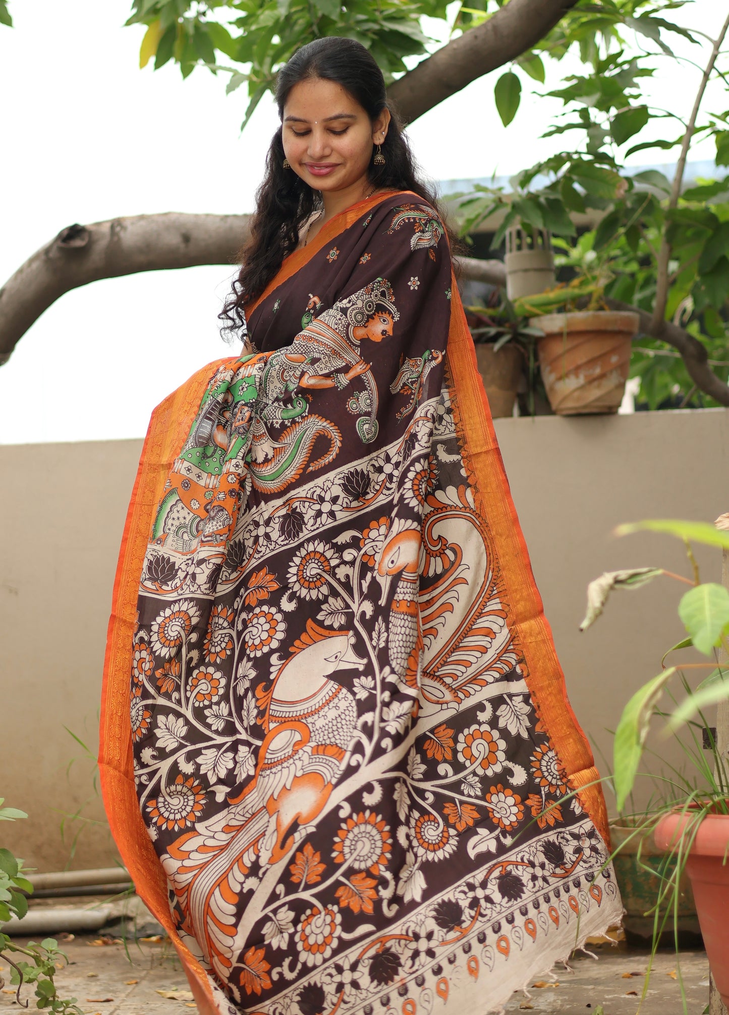 Kanchi border Kalamkari chennur silk saree