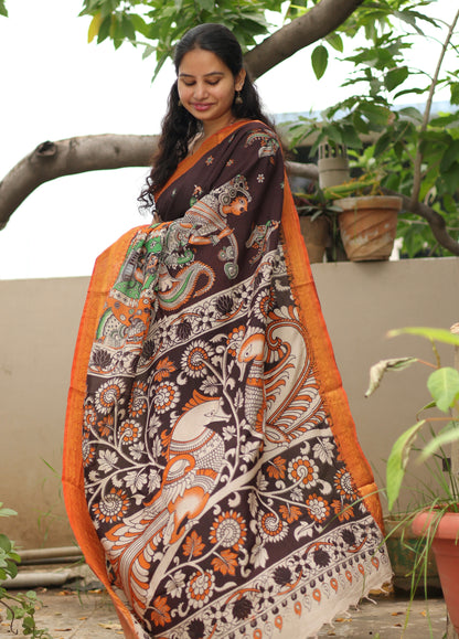 Kanchi border Kalamkari chennur silk saree