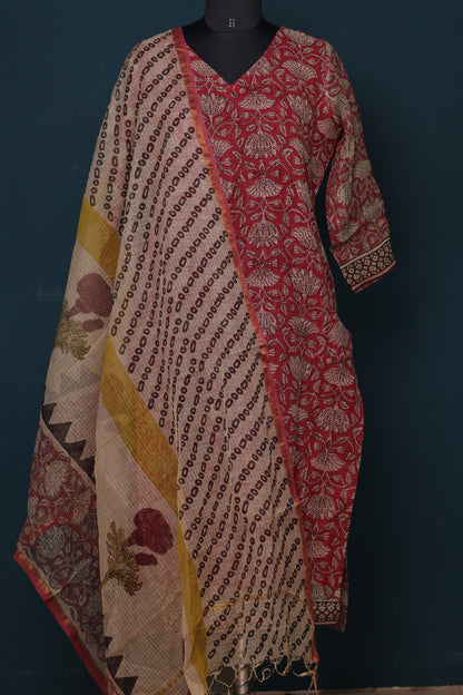 Handblock printed kota 3 piece suit (stitched)