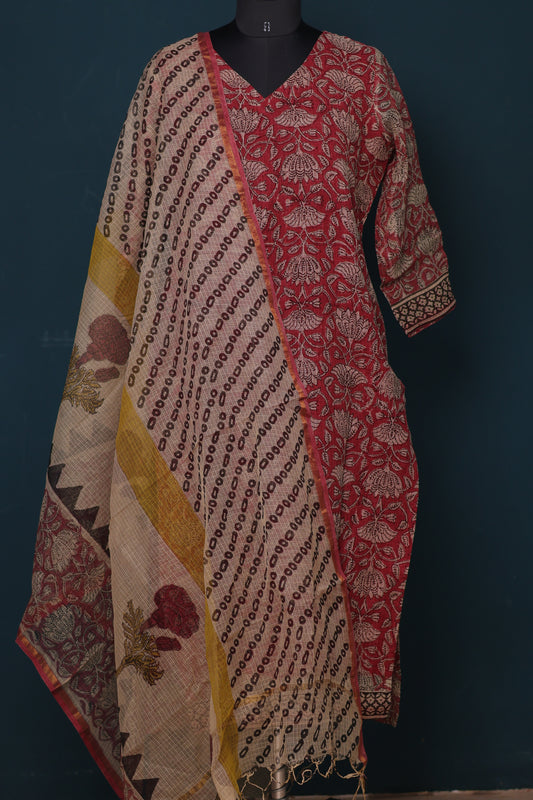 Handblock printed kota 3 piece suit (stitched)