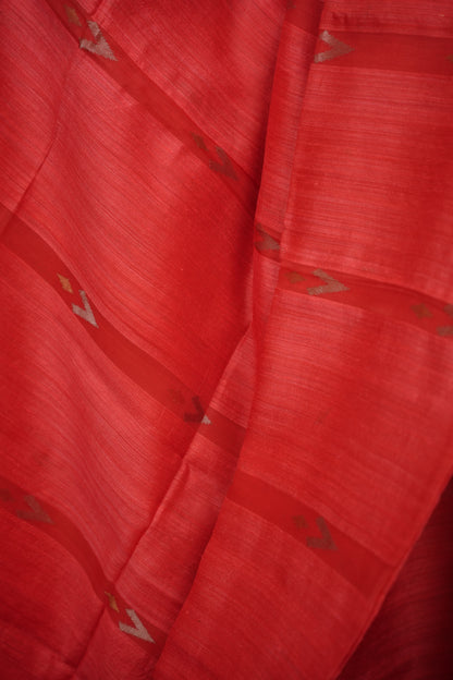 Red Handloom Jamdhani Pure Matka Silk Saree with Muslin Silk Pallu