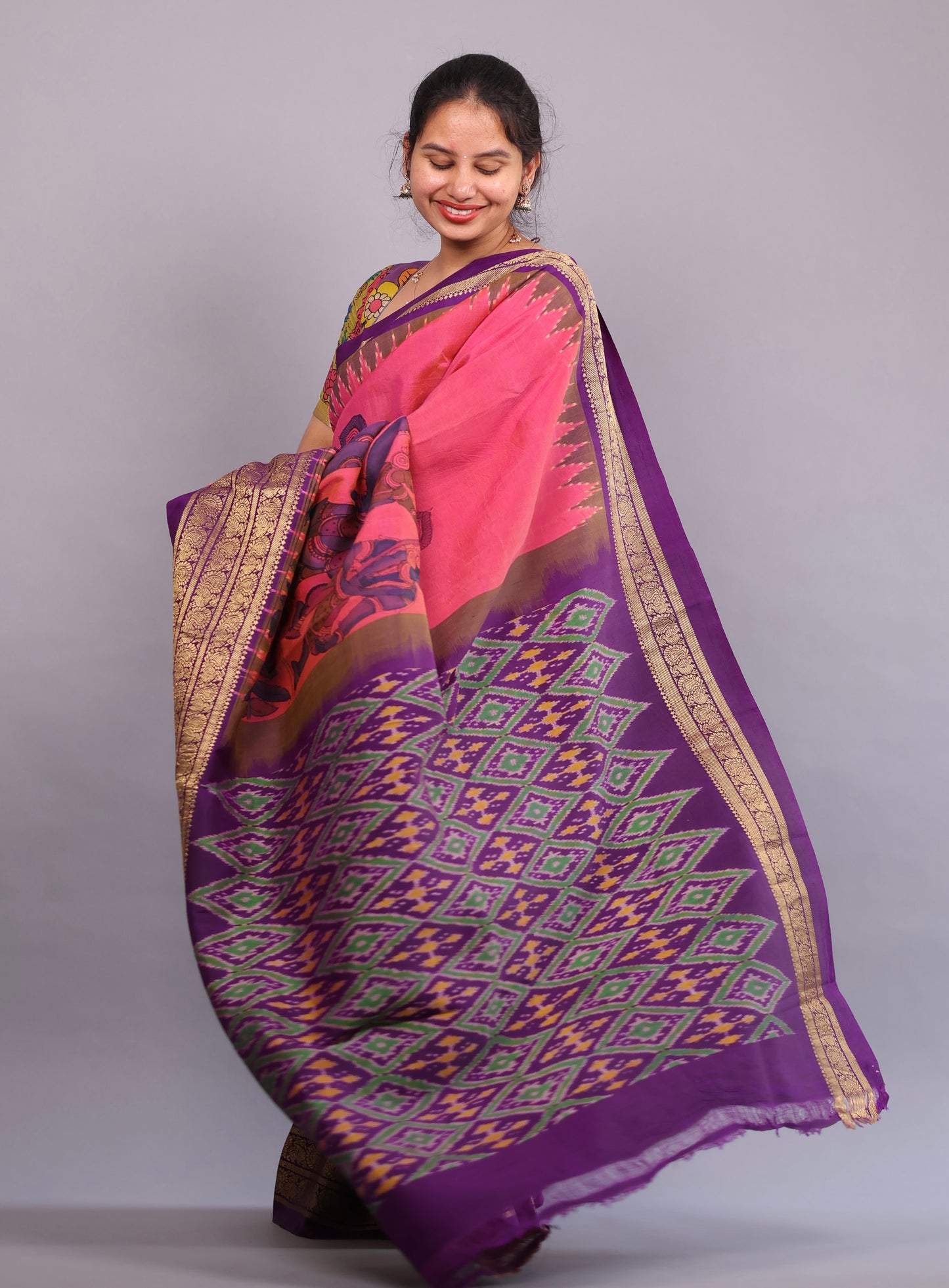 Kanchi Pattu Hand Painted Pen Kalamkari Saree