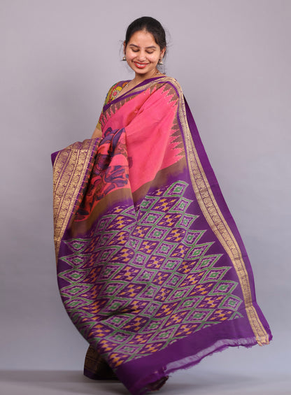 Kanchi Pattu Hand Painted Pen Kalamkari Saree