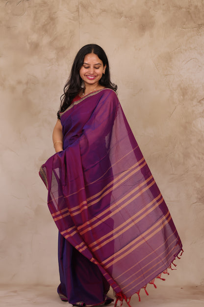 Purple Narayanpet Cotton Saree | Looms & Tassels