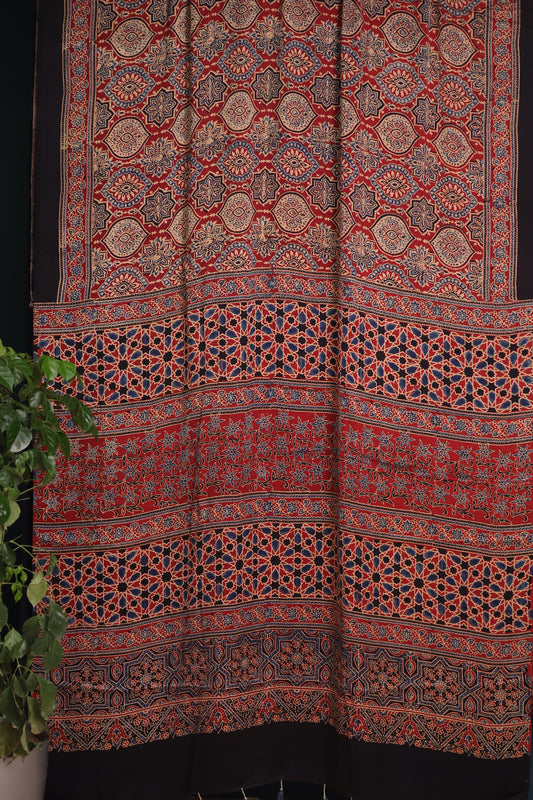 Red Ajrakh Modal Silk Saree
