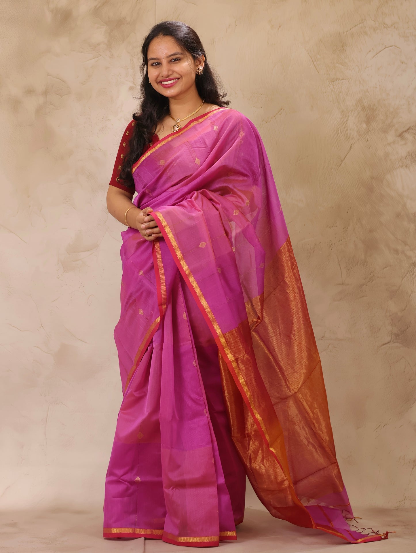 Lavender Handloom Maheswari Silk Cotton Sarees | Looms & Tassels