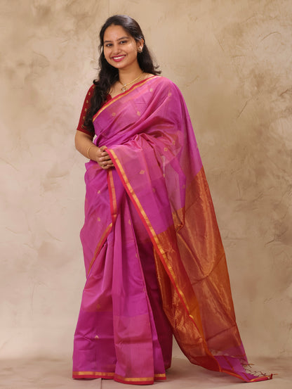 Lavender Handloom Maheswari Silk Cotton Sarees | Looms & Tassels