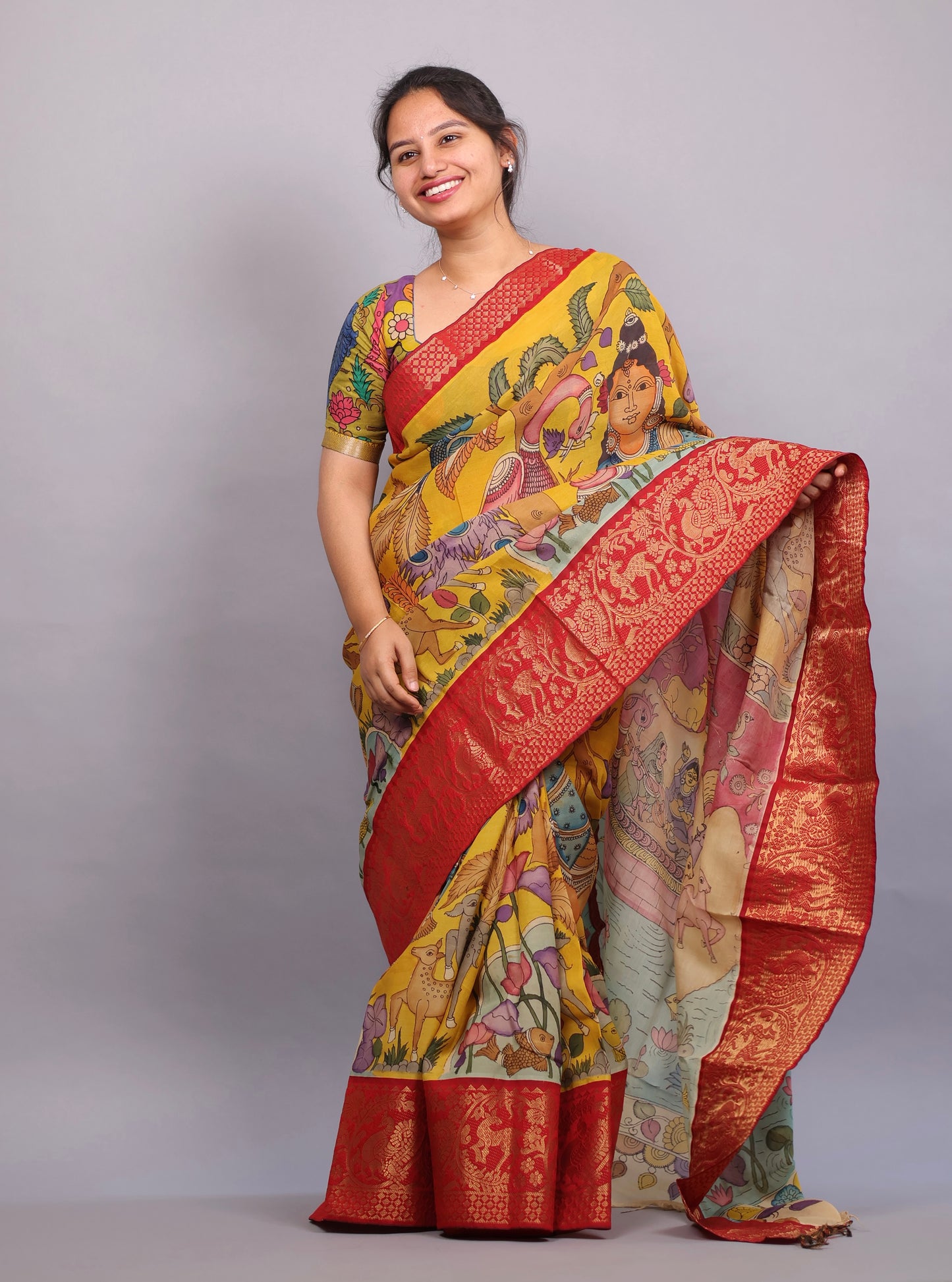 Hand Painted Pen Kalamkari Silk Saree