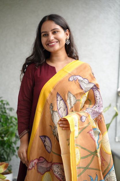 Pen Kalamkari chennur silk duppata