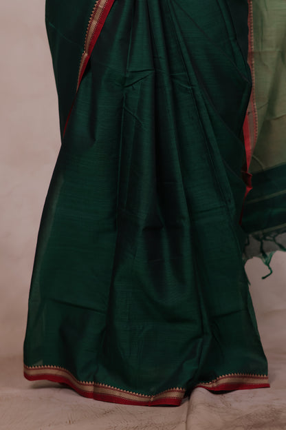 Bottle Green Narayanpet Cotton Saree | Looms & Tassels