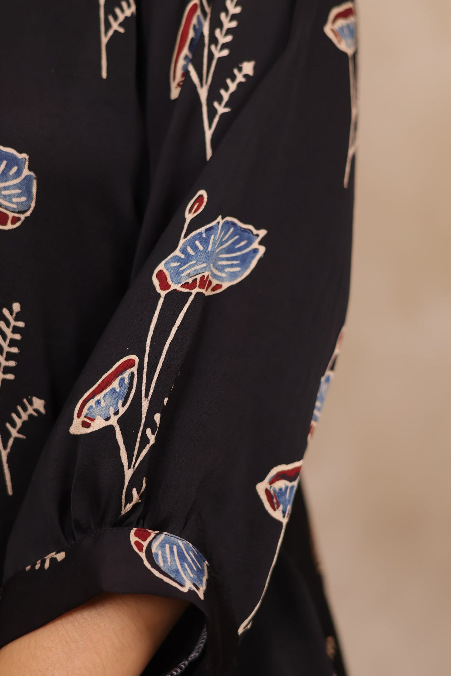 Black Ajrakh Modal Silk Aline Dress | Looms & Tassels