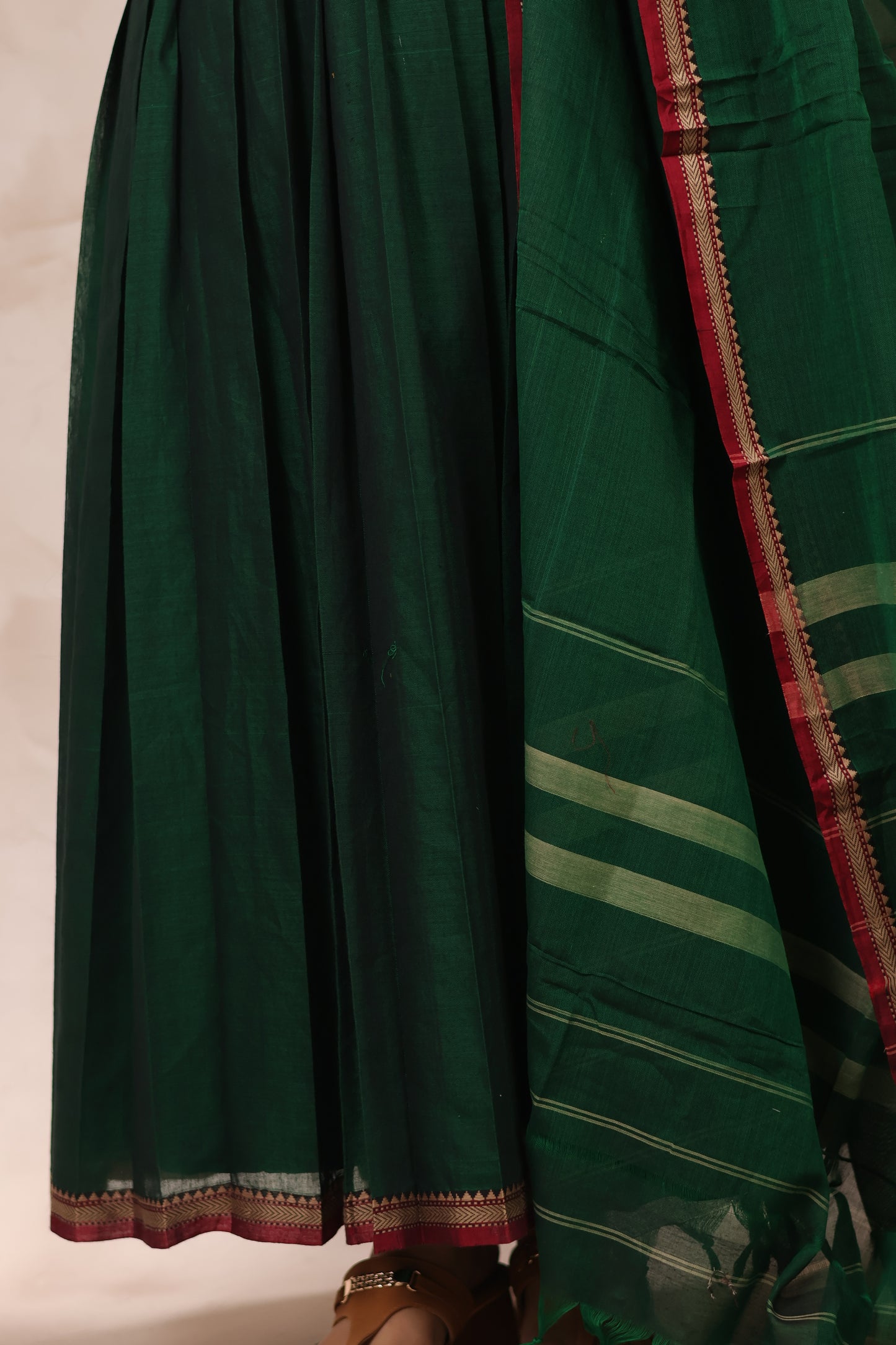 Green Narayanpet Cotton Anarkali Dress with Narayanpet Dupatta | Looms & Tassels