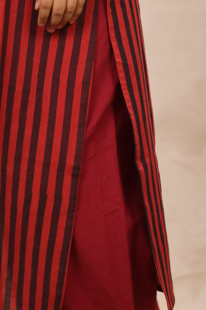 Red Contemporary Ajrakh Pattern Hand Block Cotton printed Kurti | Looms & Tassels