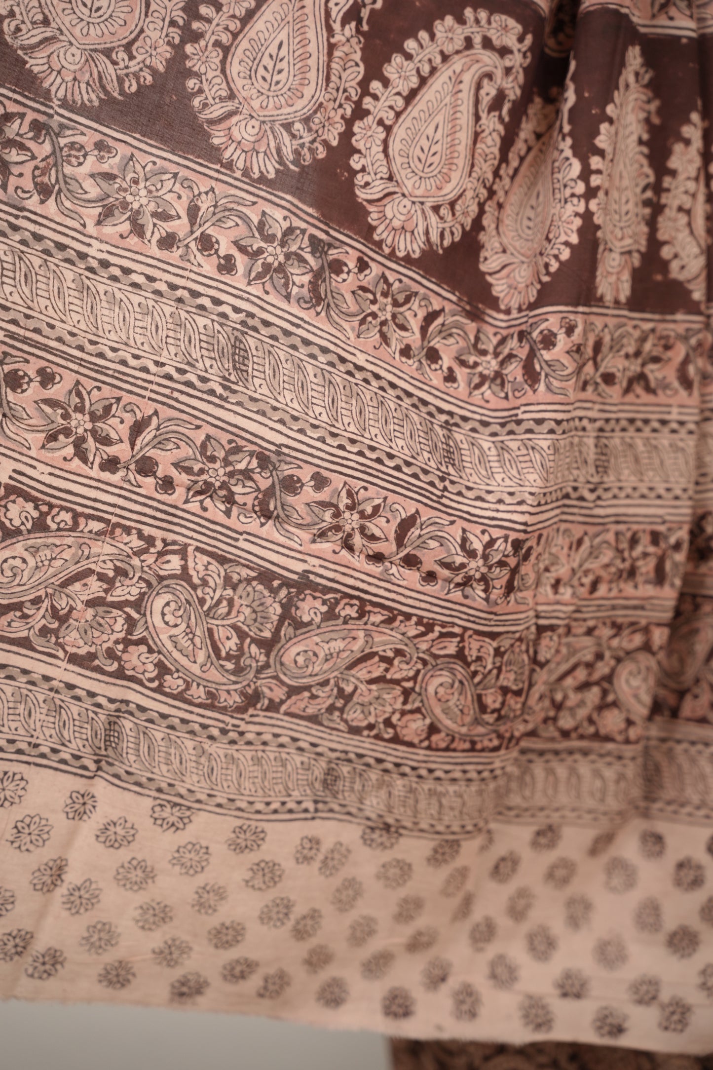 Maroon Hand Block Printed Kalamkari Cotton Saree | Looms & Tassels