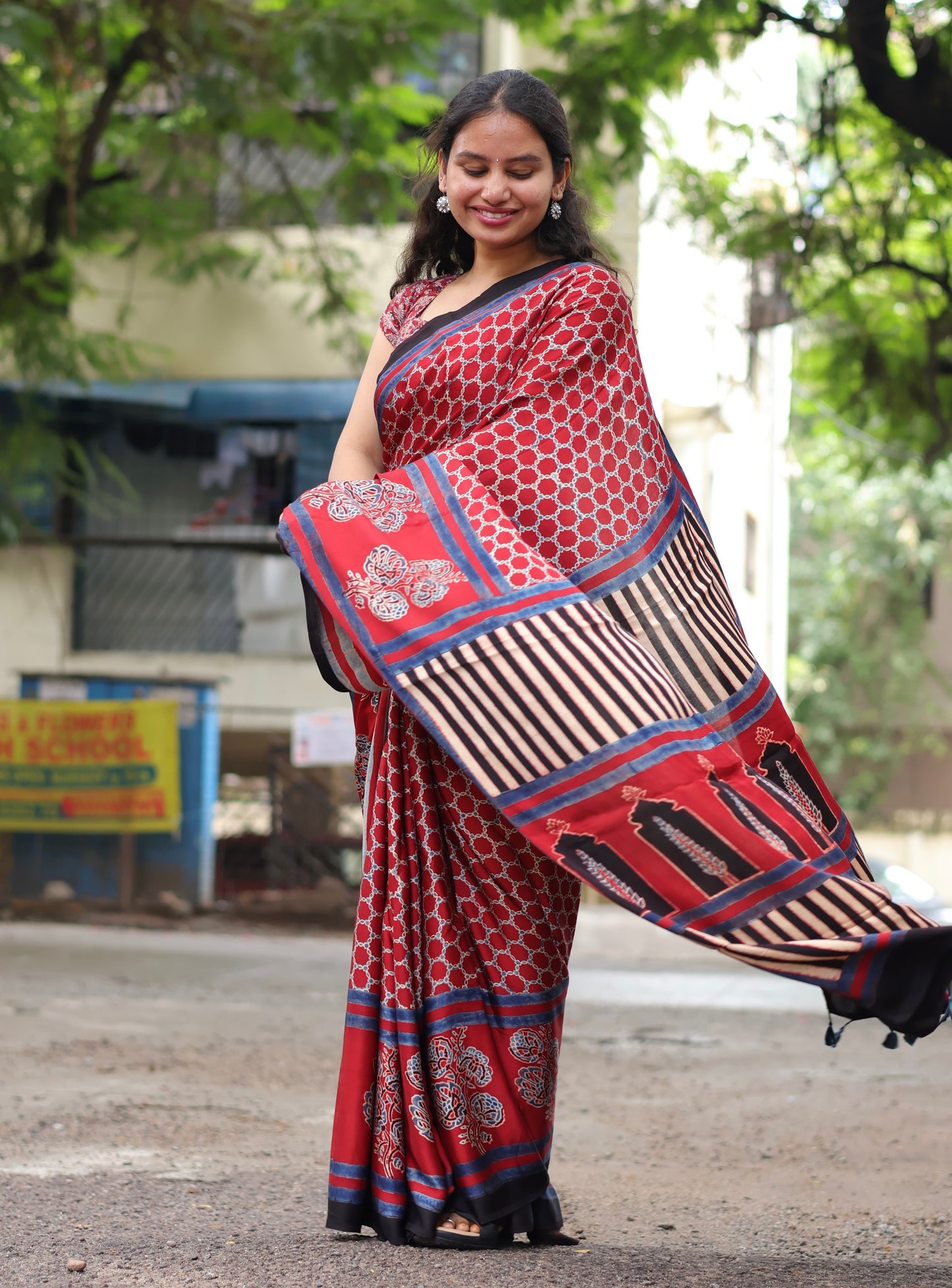 Ajrakh Modal Silk Saree