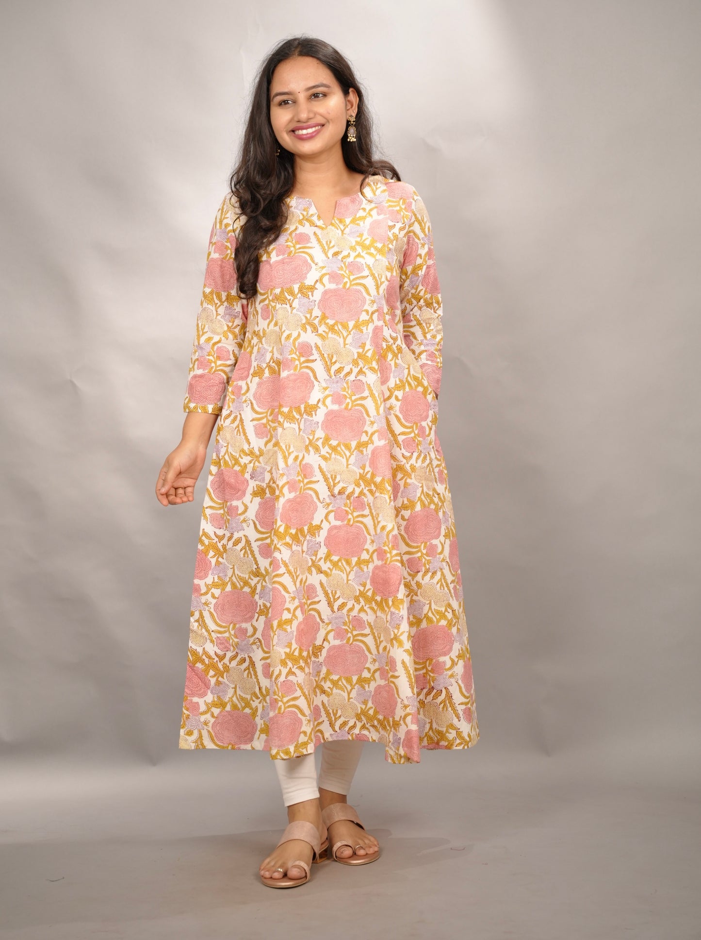 Off white Pure Mul Cotton Kali Kurta  | Looms & Tassels