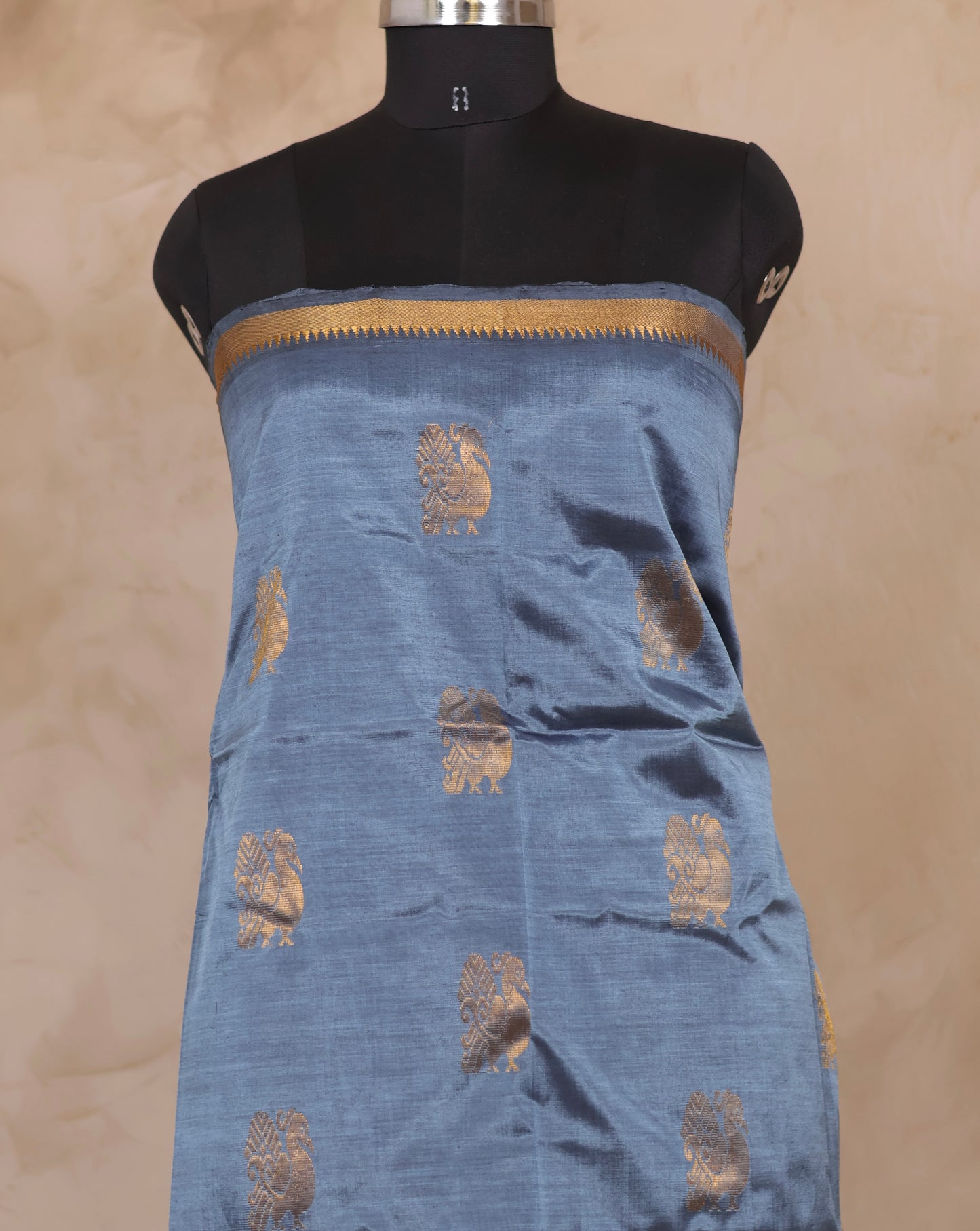 Gray Mangalagiri Silk Handloom Top Material | Looms & Tassels