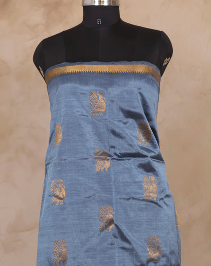 Gray Mangalagiri Silk Handloom Top Material | Looms & Tassels