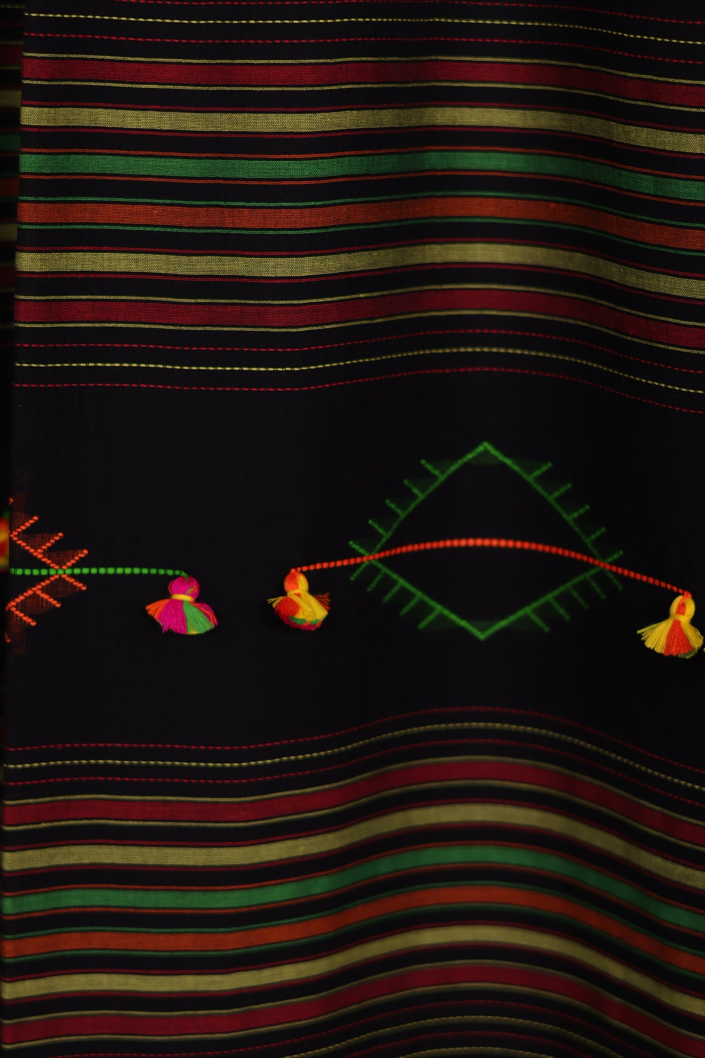 Black Bhujodi weaving Malai Cotton Saree | Looms & Tassels