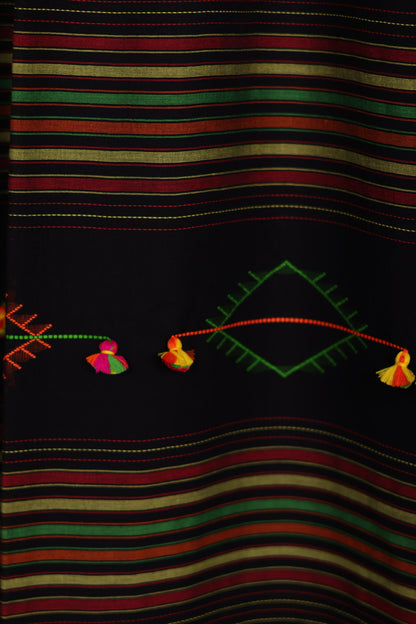 Black Bhujodi weaving Malai Cotton Saree | Looms & Tassels