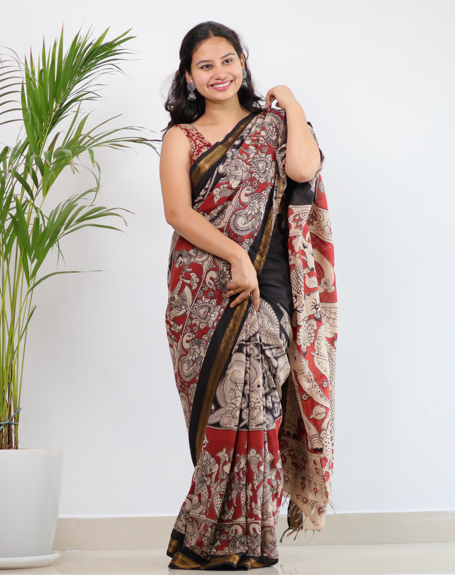 Nizam Border Kalamkari Silk Saree