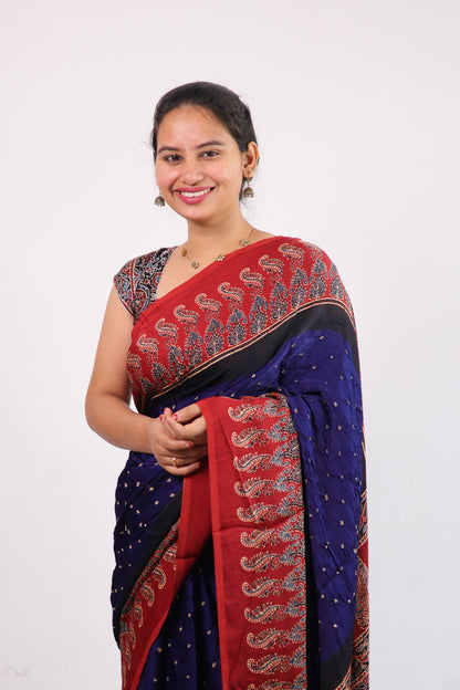 Ajrakh Bandhej Modal Silk Saree