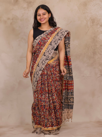Hand Block Printed Kalamkari Chennur Silk Saree