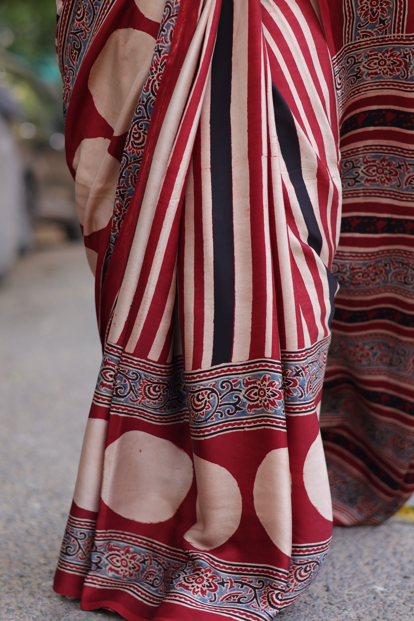 Red Ajrakh Modal Silk Saree