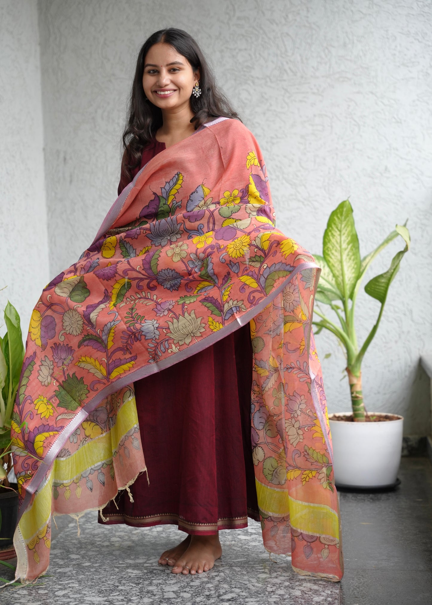 Pen Kalamkari Mangalagiri silk Dupatta