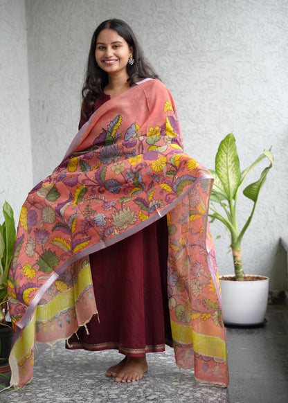 Pen Kalamkari Mangalagiri silk Dupatta